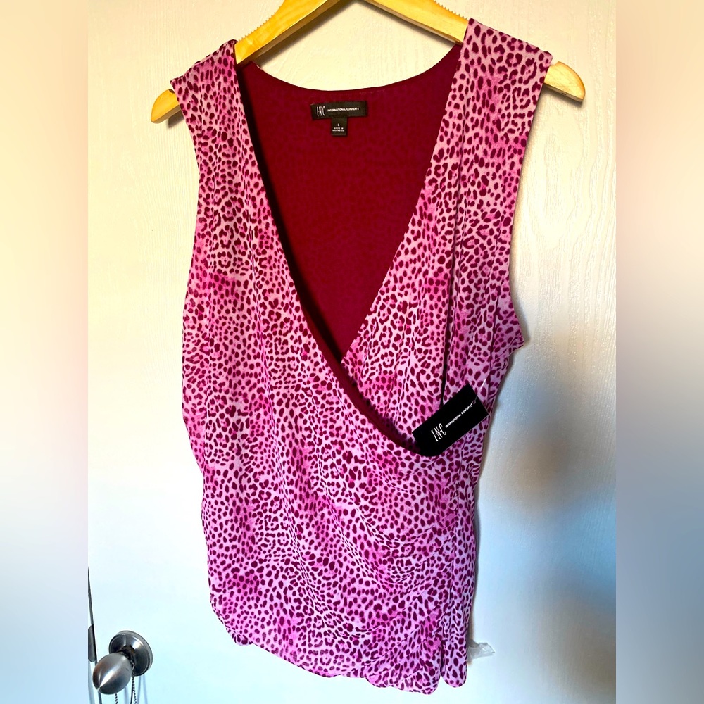 INC International Concepts White and Red Sleeveless Wrap Tank Top